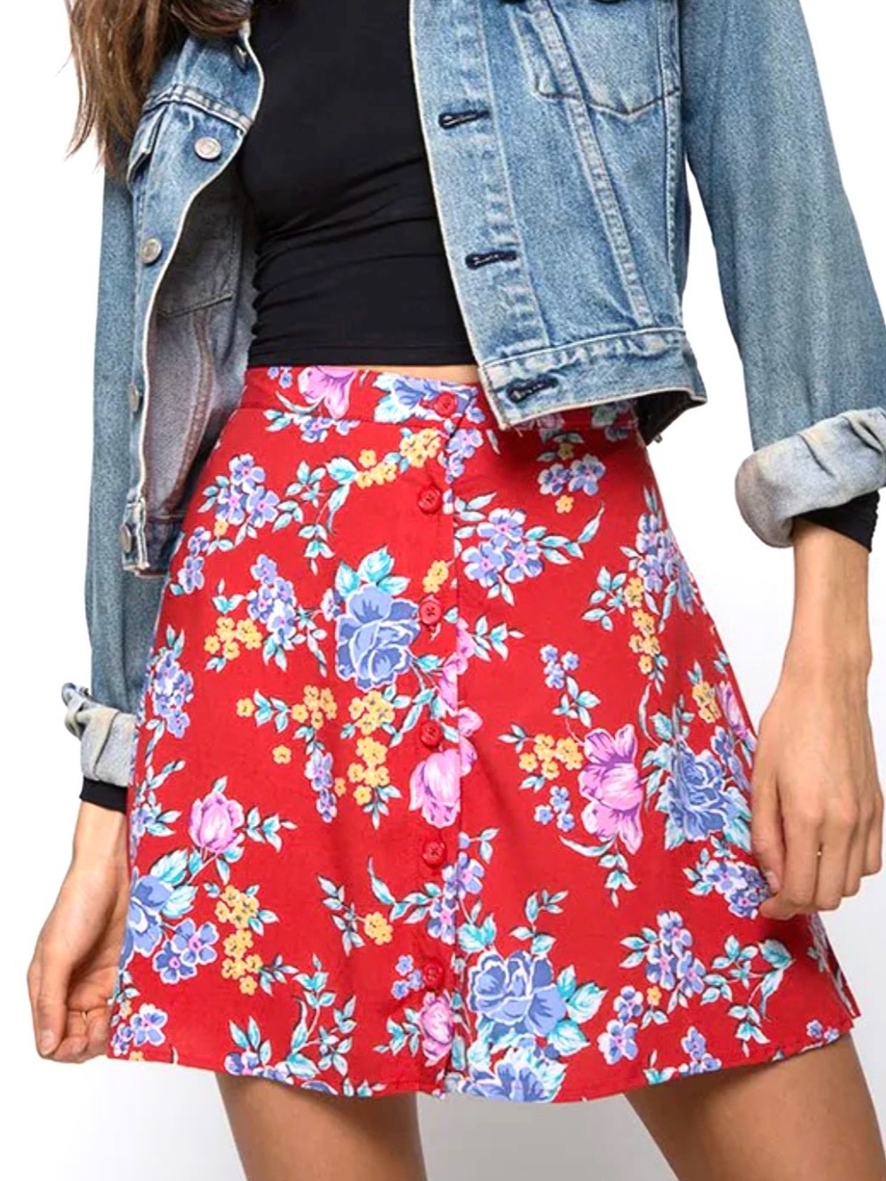 Motel Rocks Andrea Skater Skirt Vintage Fleur Red Purple Floral NWT